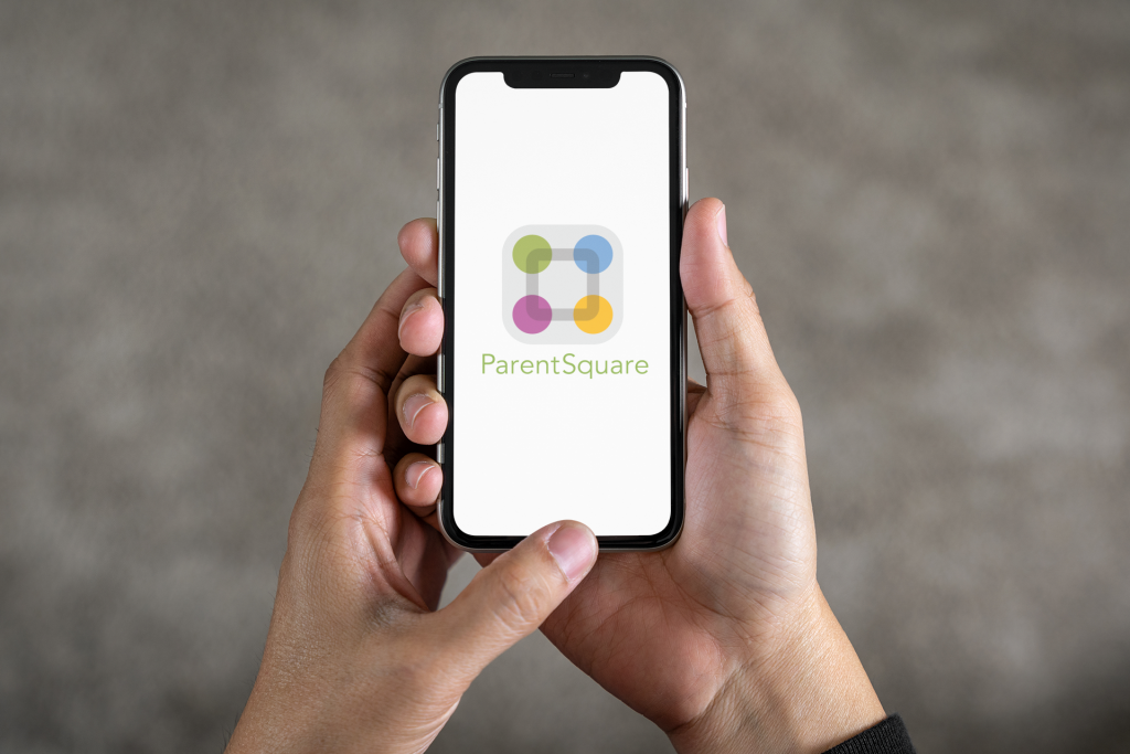 ParentSquare logo against white background loaded on what appears to be a mobile phone.